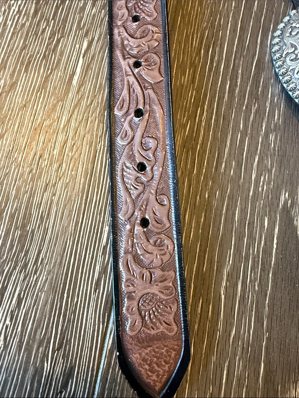 Ariat Brown Tooled Leather Belt with Silver Champion Rodeo Buckle